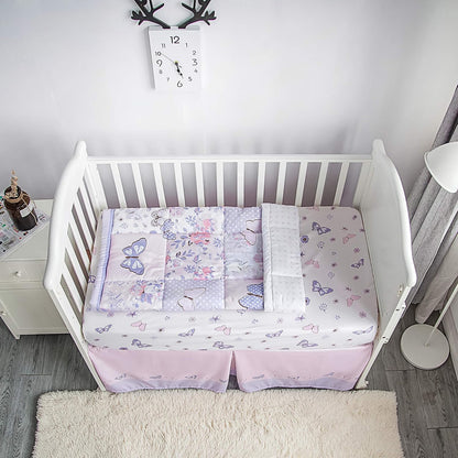 La Premura 3-Piece Purple Butterfly Baby Crib Bedding Set for Girls, Lilac Standard Size Crib Set