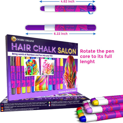 Desire Deluxe Hair Chalk for Girls Makeup Kit of 10 Temporary Colour Pens Gifts, Great Toy for Kids