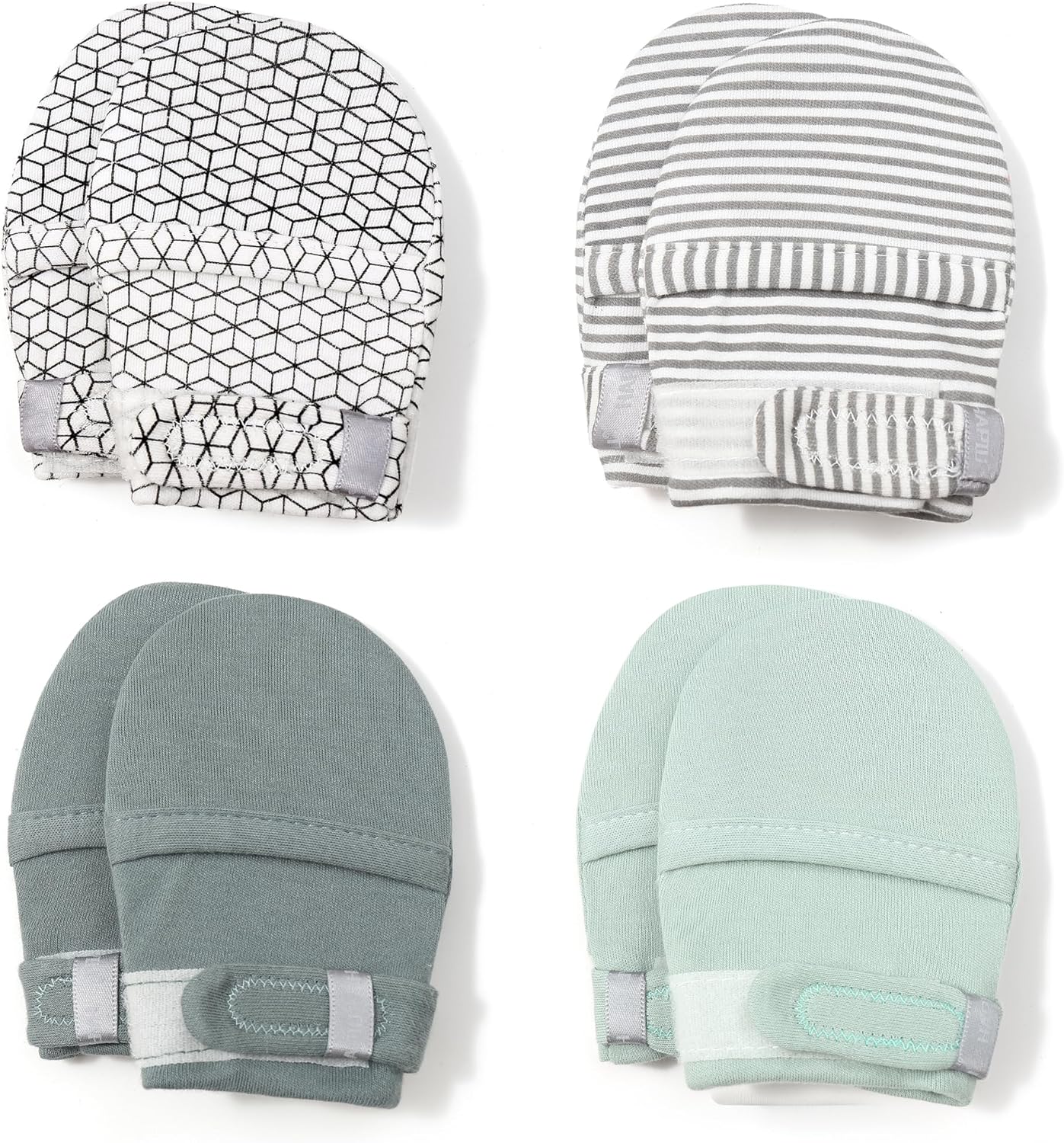 HAPIU Baby No Scratch Mittens Stay On, 100% Cotton Breathable, Adjustable Infant Gloves for Boys