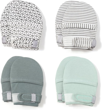 HAPIU Baby No Scratch Mittens Stay On, 100% Cotton Breathable, Adjustable Infant Gloves for Boys