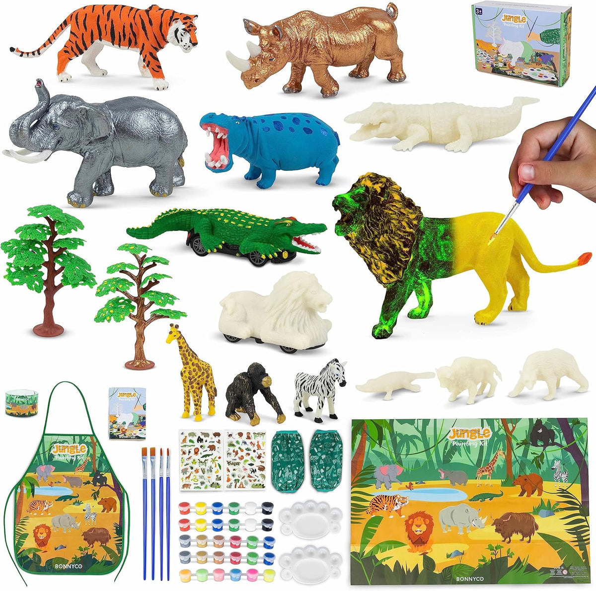 BONNYCO Animal Toys for Kids Painting Kit with 16 Figurines Animal Kids Crafts 4-8 with Glow in The
