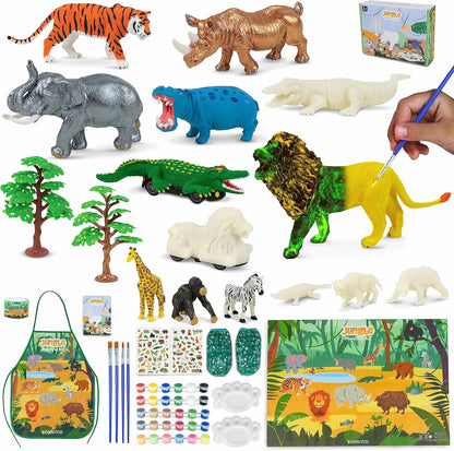 BONNYCO Animal Toys for Kids Painting Kit with 16 Figurines Animal Kids Crafts 4-8 with Glow in The