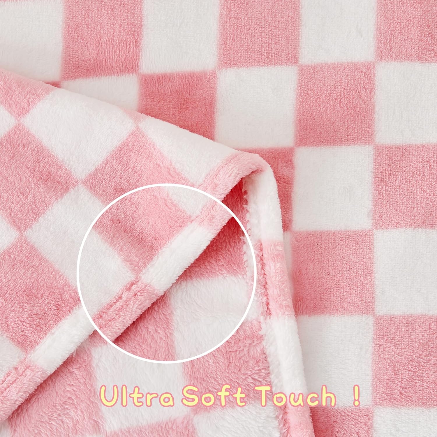 Yurhap Checkered Baby Blanket for Girls Pink Fleece Baby Blankets for Girls Boys, Warmer Comfort