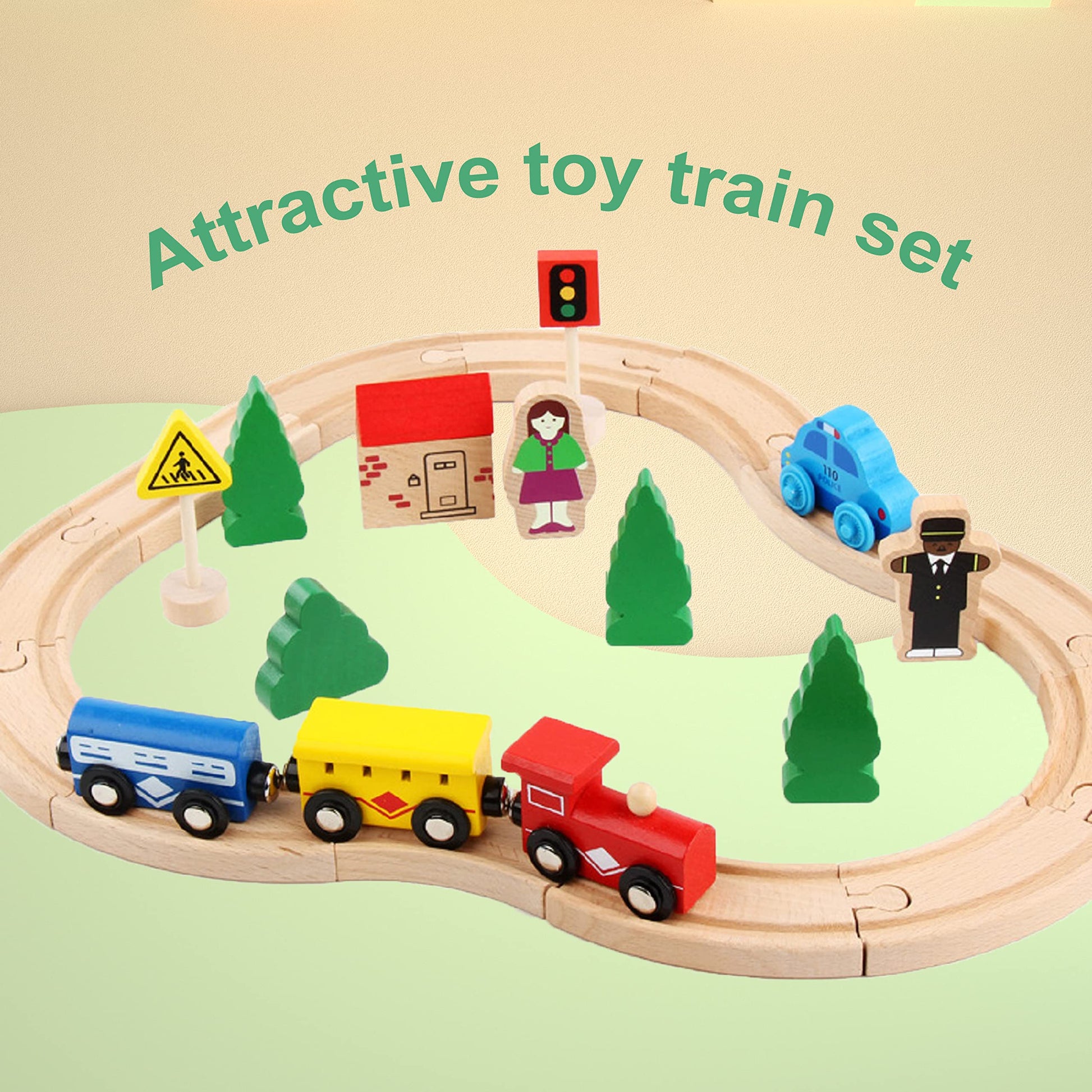 Wooden Train Tracks Toys for Toddler, 33 Pieces Magnetic Train with Wooden Tracks Fits for Thomas