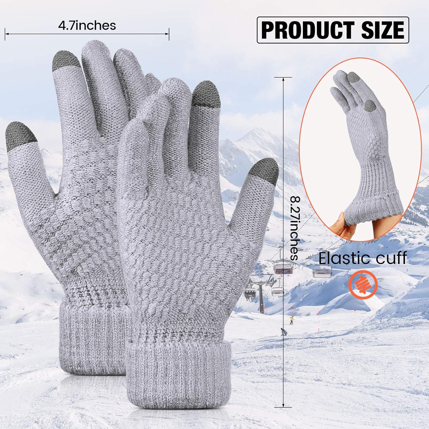 Geyoga 2 Pairs Women's Winter Touch Screen Gloves Soft Warm Fleece Lined Knit Elastic Cuff Winter