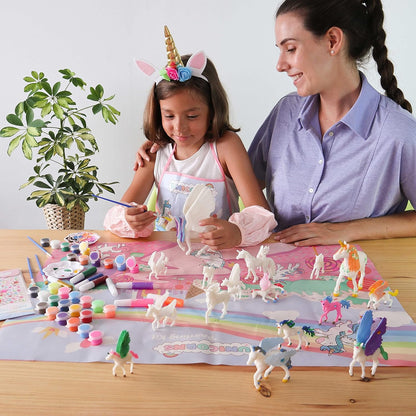 BONNYCO Unicorns Gifts for Girls Painting Kit with 18 Figurines Painting for Kids with Glow in The