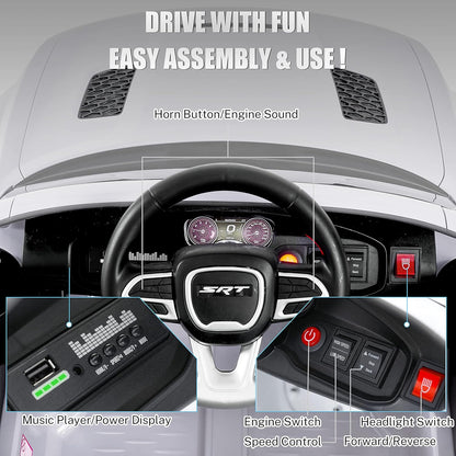 12V 7Ah Kids Electric Ride on Car, Licensed Dodge Charger SRT Hellcat, Battery Powered 4-Wheels Toy