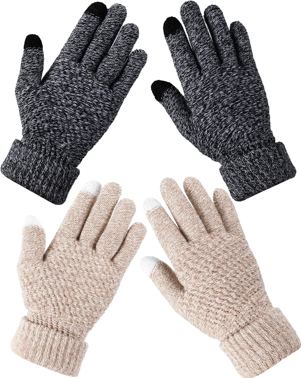 Geyoga 2 Pairs Women's Winter Touch Screen Gloves Soft Warm Fleece Lined Knit Elastic Cuff Winter
