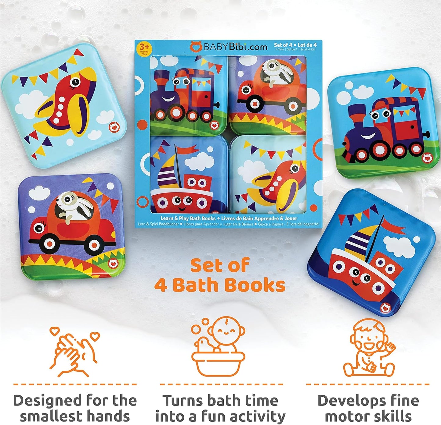 Floating Baby Bath Books - Transport Themed Bath Books for Babies, Infants - Waterproof, Mold-Free