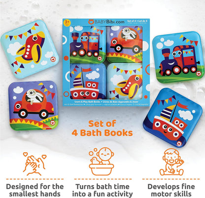 Floating Baby Bath Books - Transport Themed Bath Books for Babies, Infants - Waterproof, Mold-Free