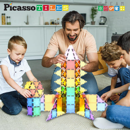 PicassoTiles 100 Piece Set 100pcs Magnet Building Tiles Clear Magnetic 3D Blocks Construction