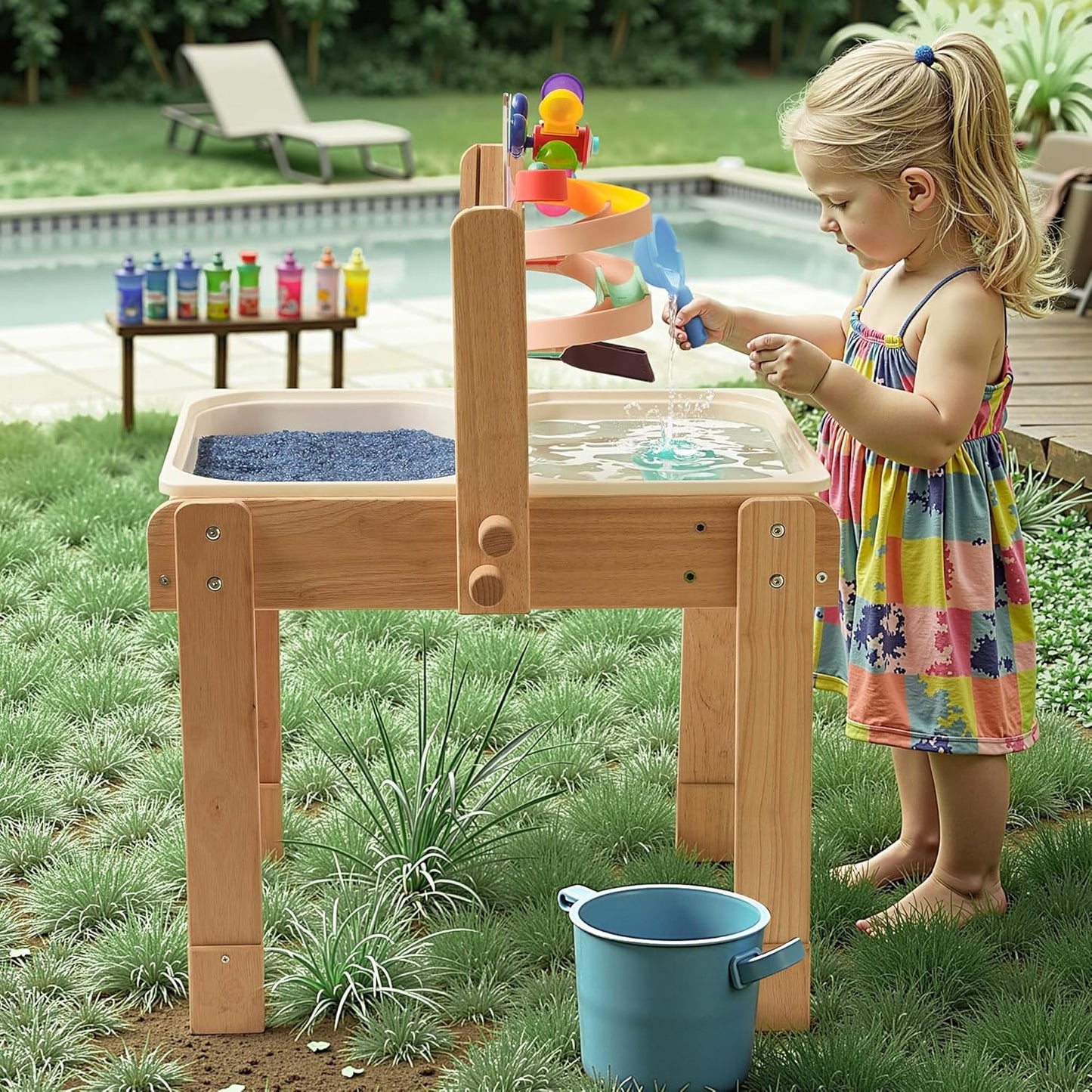 bopoobo Sand and Water Table for Toddlers, 4 in 1 Kids Wooden Sensory Activity Table with 2 Storage
