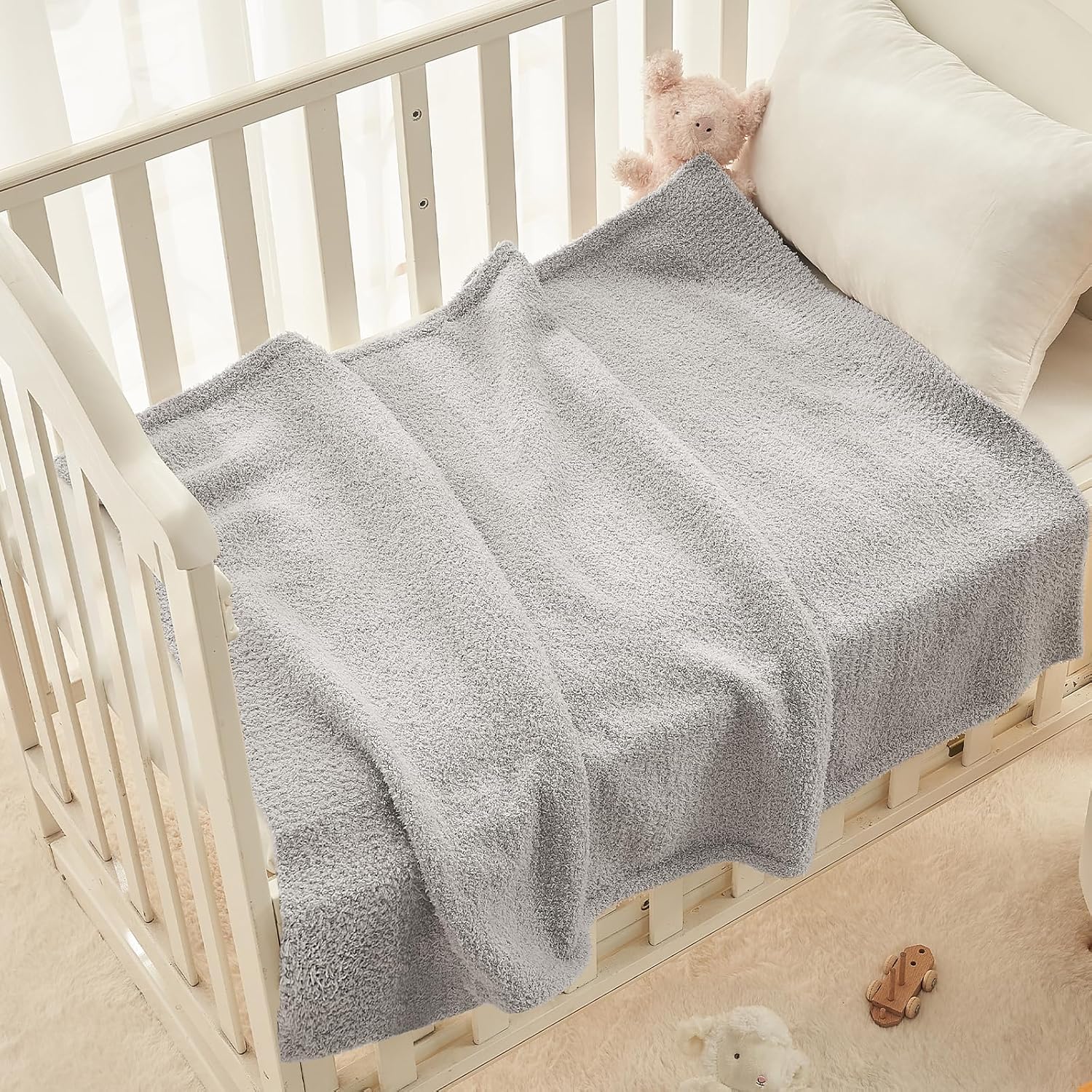 CYMULA Kids Throw for Boys and Girls 30 x 40 inches, Soft Cozy Cute Swaddle Fleece Throw, Light Grey
