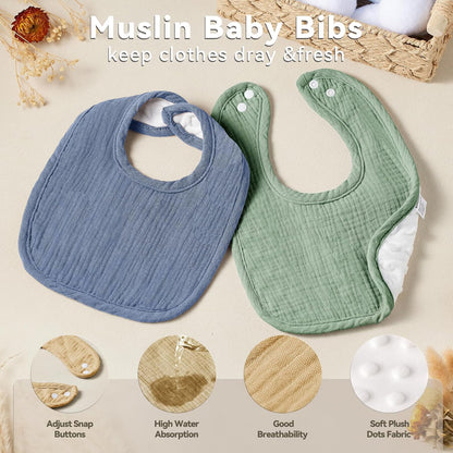 Muslin Baby Bibs for Unisex Boys Girls, Cotton Drool Bibs, Adjustable Newborn Bibs for Drooling and