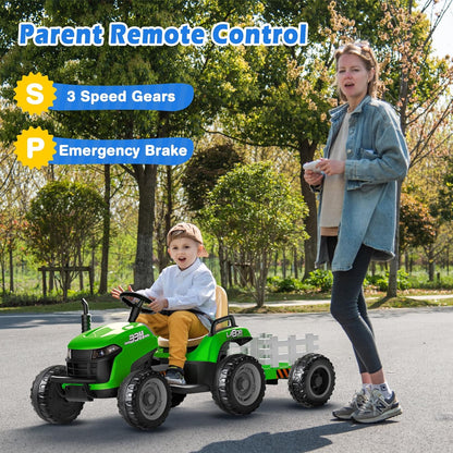 24V Ride On Tractor w/Tiltable & Detachable Trailer, 2x65W Motors, EVA Tires, Remote Control