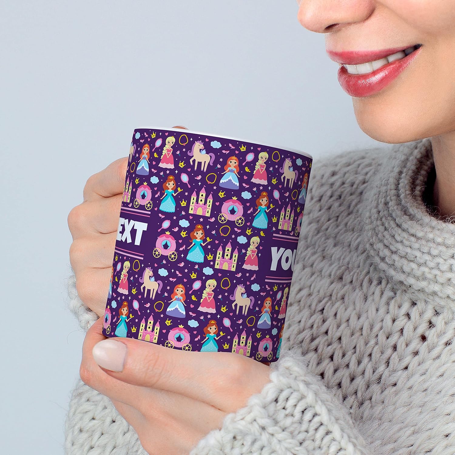 Personalized Mug for Kids - Princesses - Custom Name/Text, Ceramic Hot Chocolate/Cocoa/Coffee Cup