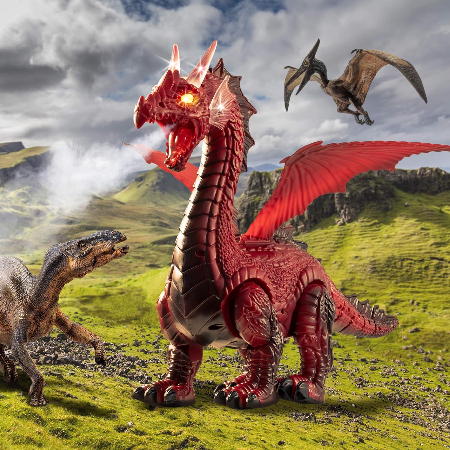 Discovery Kids RC Dragon Smoke, Large Dinosaur Toy w/Actual Smoke Breath, Wing-Flapping, Roaring