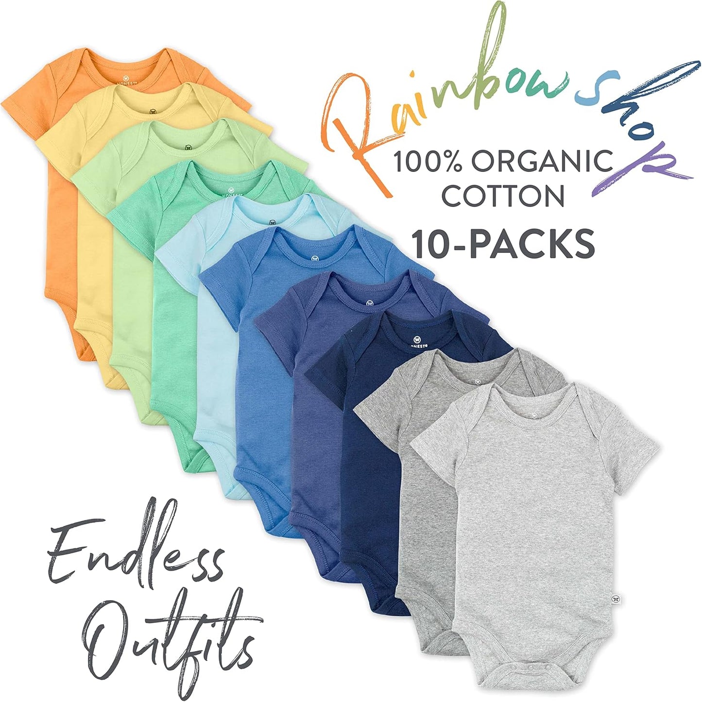 HonestBaby unisex-baby 10-pack Short Sleeve Bodysuits One-piece 100% Organic Cotton for Infant Baby