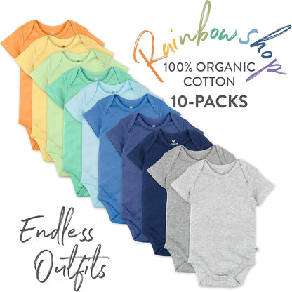 HonestBaby unisex-baby 10-pack Short Sleeve Bodysuits One-piece 100% Organic Cotton for Infant Baby