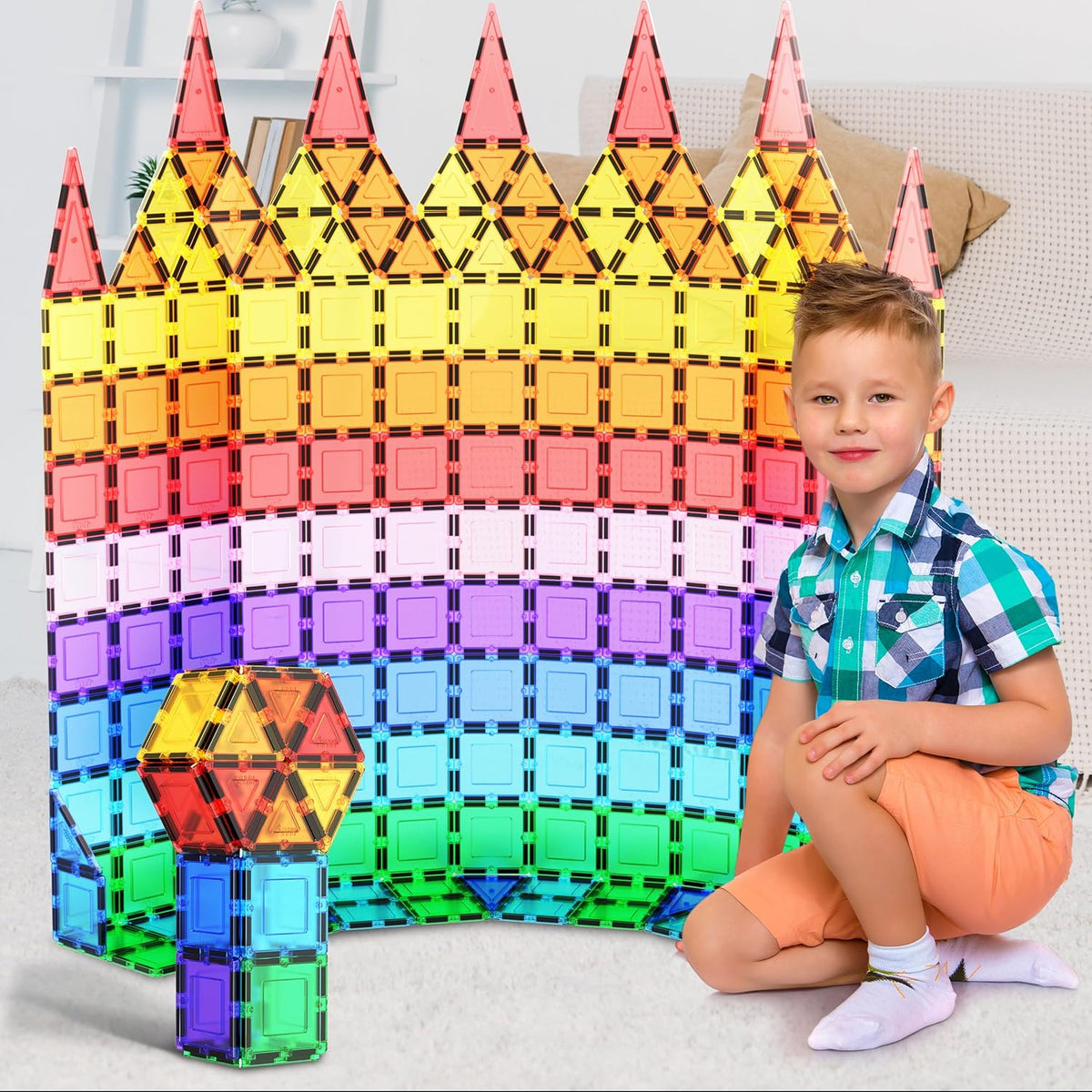 PicassoTiles 100 Piece Set 100pcs Magnet Building Tiles Clear Magnetic 3D Blocks Construction