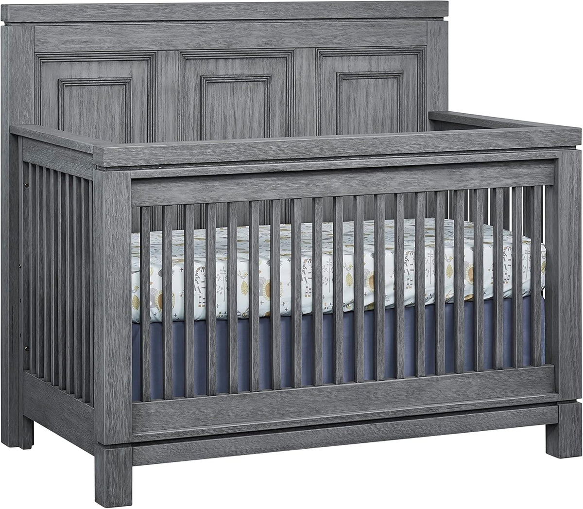Soho Baby Manchester Premium 4-in-1 Convertible Crib, Flat-Top Headboard, Rustic Gray, GreenGuard