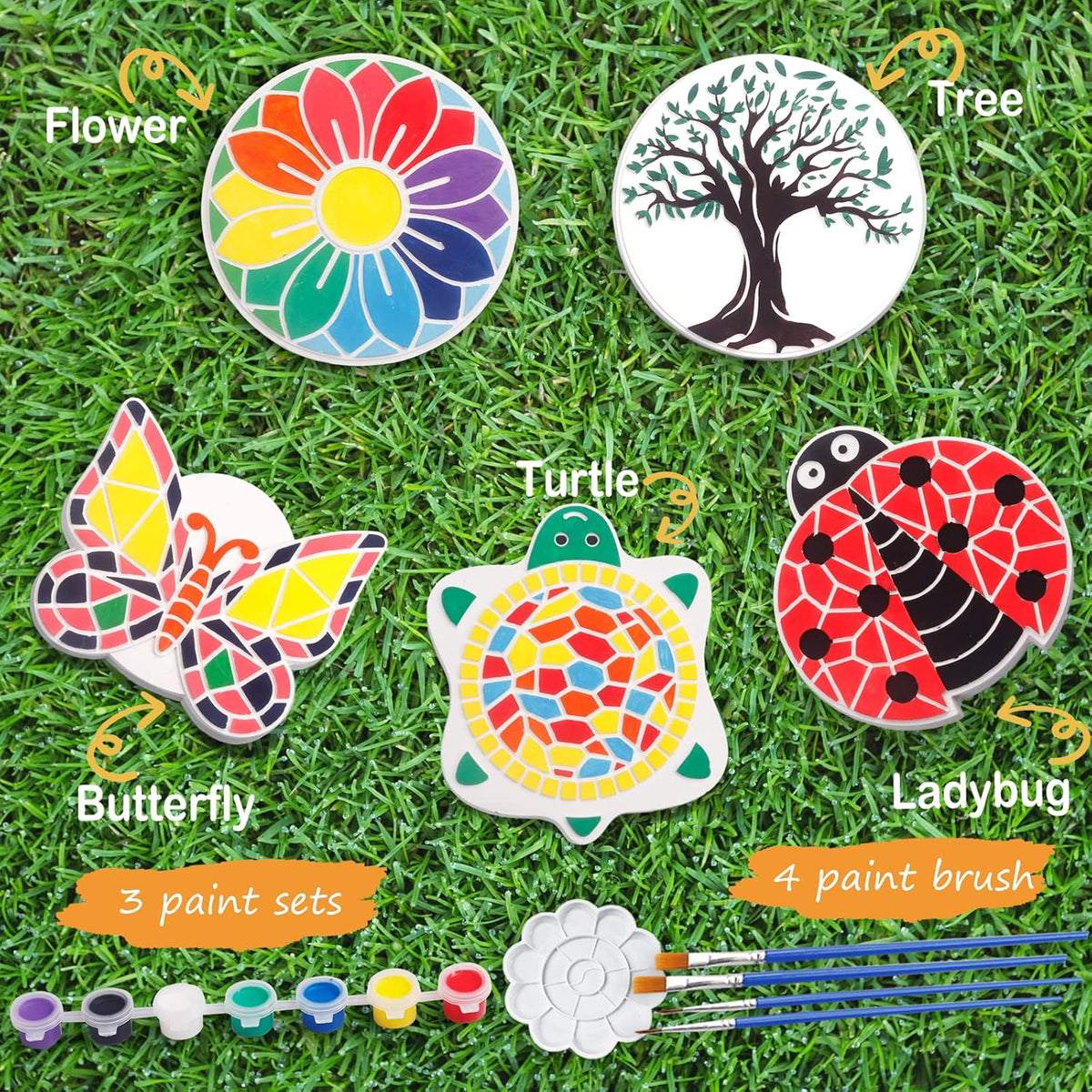 IFLOVE Paint Your Own Stepping Stones for Kids Craft Kits,Arts and Crafts for Kids Ages 4-8,5 Pack