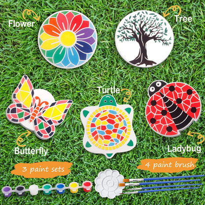 IFLOVE Paint Your Own Stepping Stones for Kids Craft Kits,Arts and Crafts for Kids Ages 4-8,5 Pack