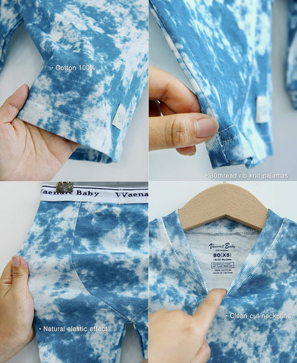 VAENAIT BABY 12M-12Y Toddler Kids Boys Girls 100% Cotton Marbling Tiedye Sung Fit Sleepwear Pajamas