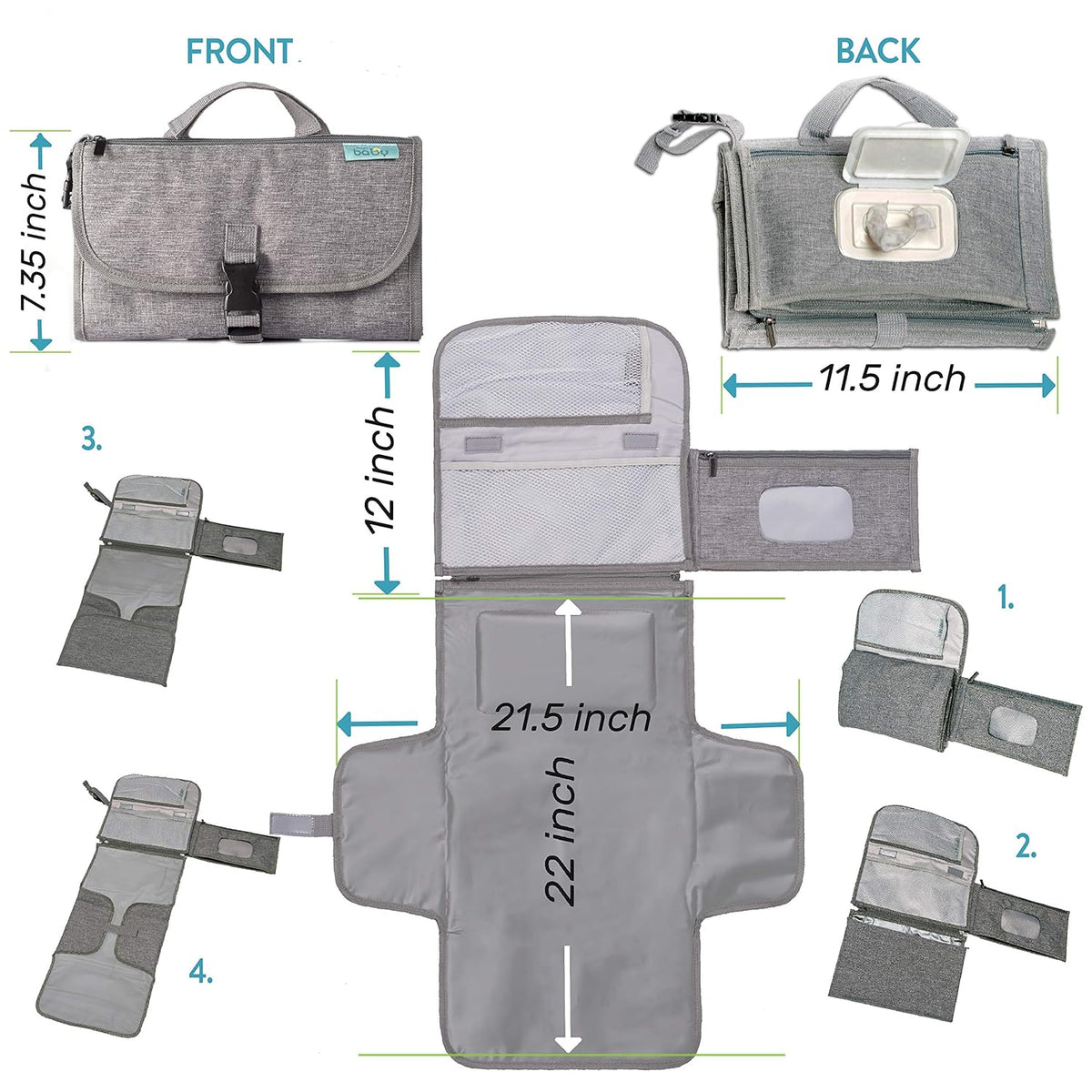 Kopi Baby Portable Diaper Changing Pad - Baby Diaper Changer Travel Bag with Wipes Pocket, Smart