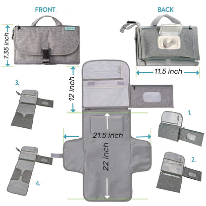 Kopi Baby Portable Diaper Changing Pad - Baby Diaper Changer Travel Bag with Wipes Pocket, Smart
