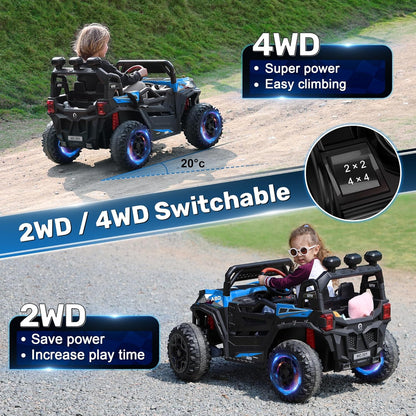 ANPABO 24V 4X4 Ride on Car Truck w/Remote Control, 4WD/2WD Switchable Kids UTV, 19" Spacious Seat