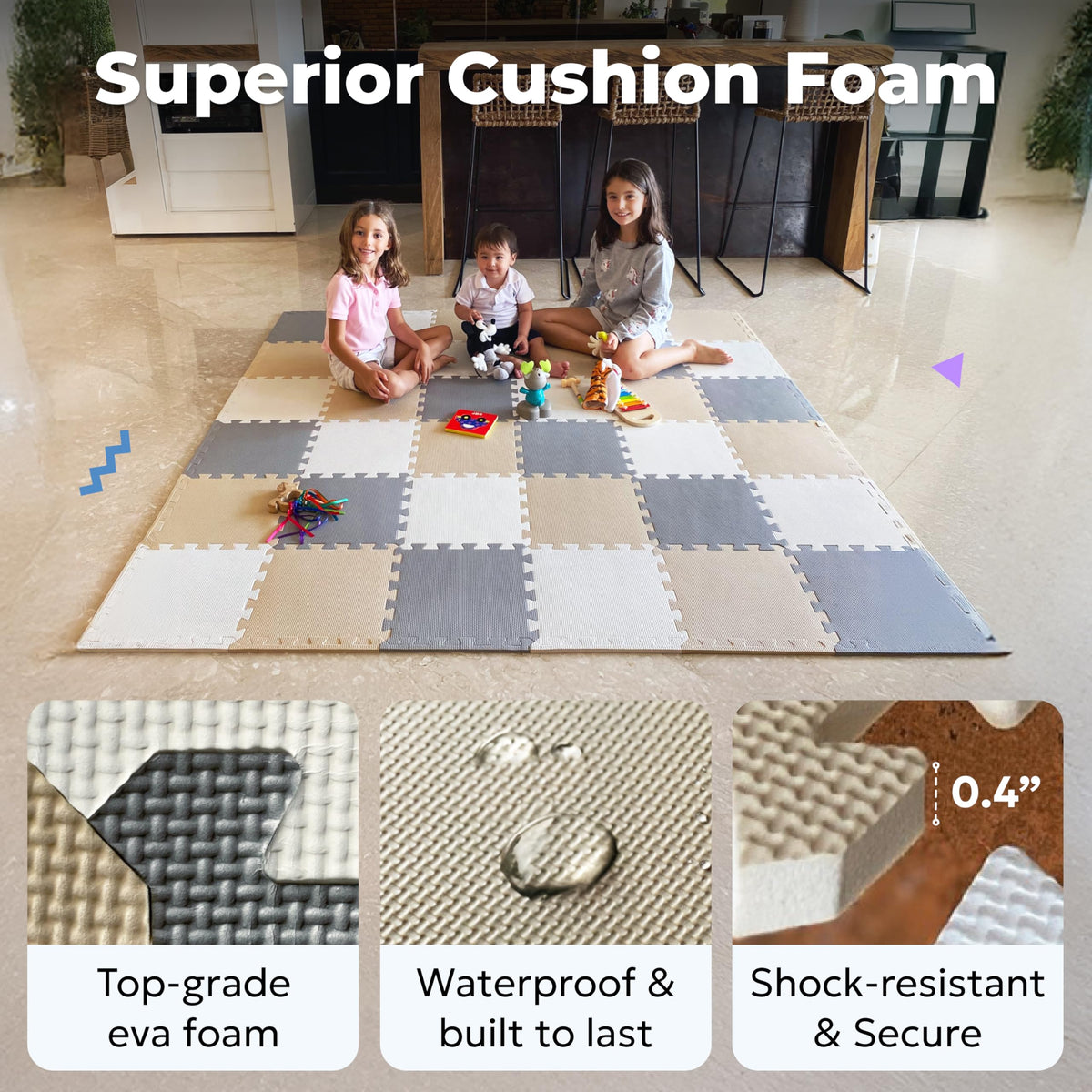 MioTetto Baby Play Mat, Soft Foam Floor Tiles for Kids. Adjustable Interlocking Foam Tiles, Fits