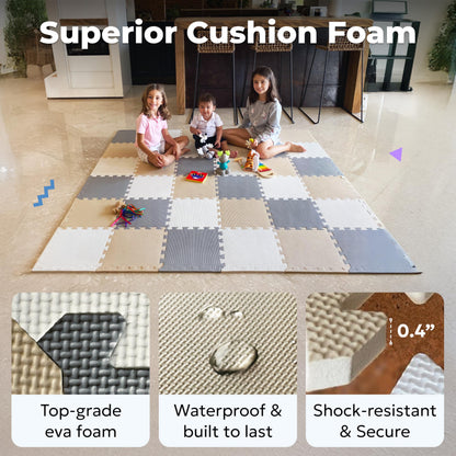 MioTetto Baby Play Mat, Soft Foam Floor Tiles for Kids. Adjustable Interlocking Foam Tiles, Fits