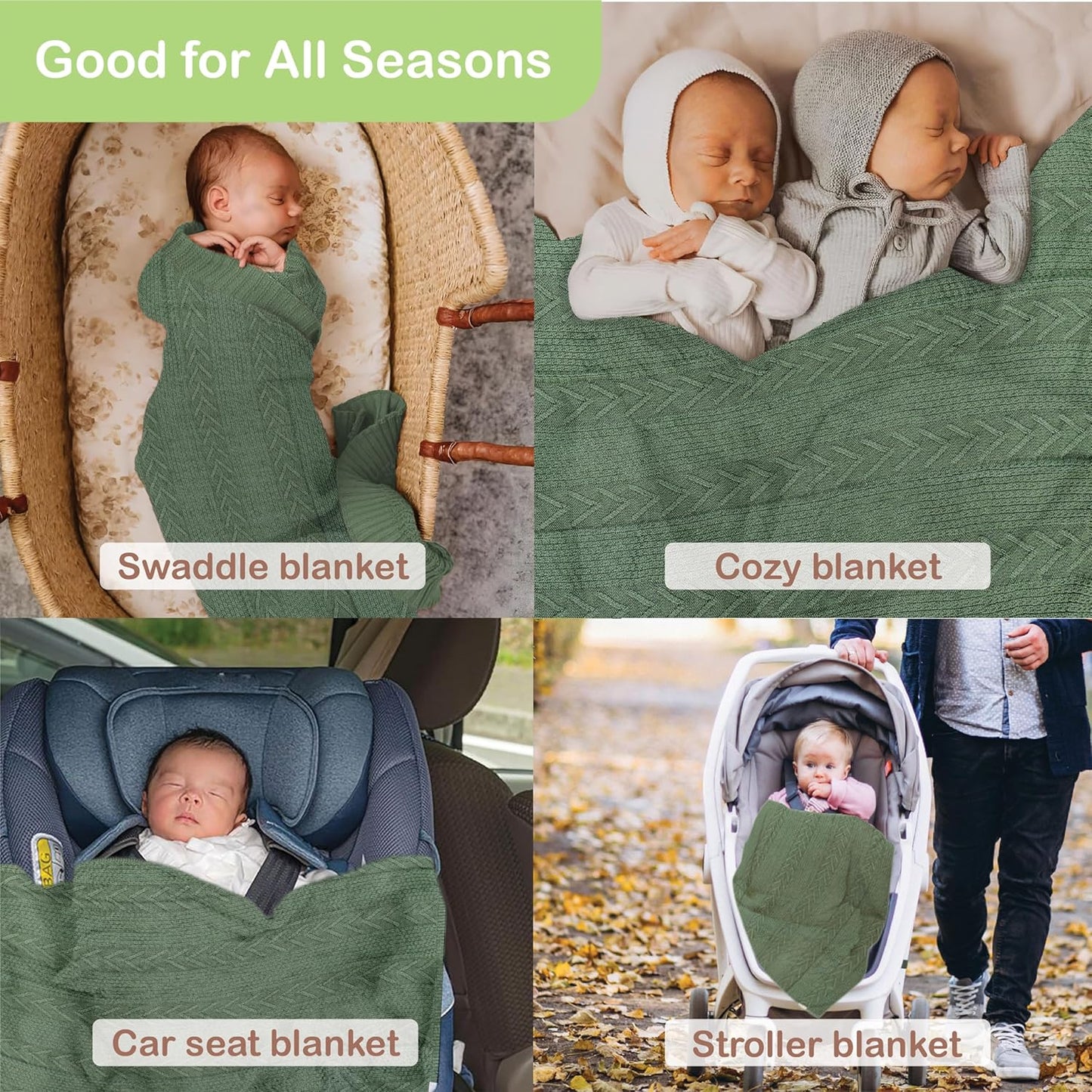 Organic Cotton Baby Blanket - 31.5 x 43.3 Inches, Soft Knitted Crib Blanket for Boys & Girls