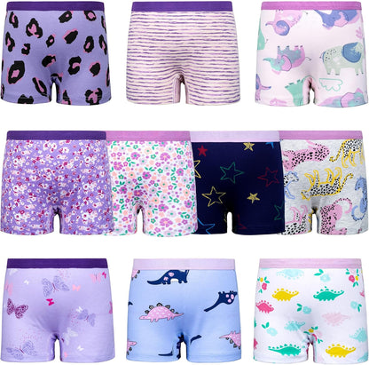 BIG ELEPHANT 10 Pack Toddler Girls' Underwear Boxer Briefs，100% Cotton Super Soft Breathable