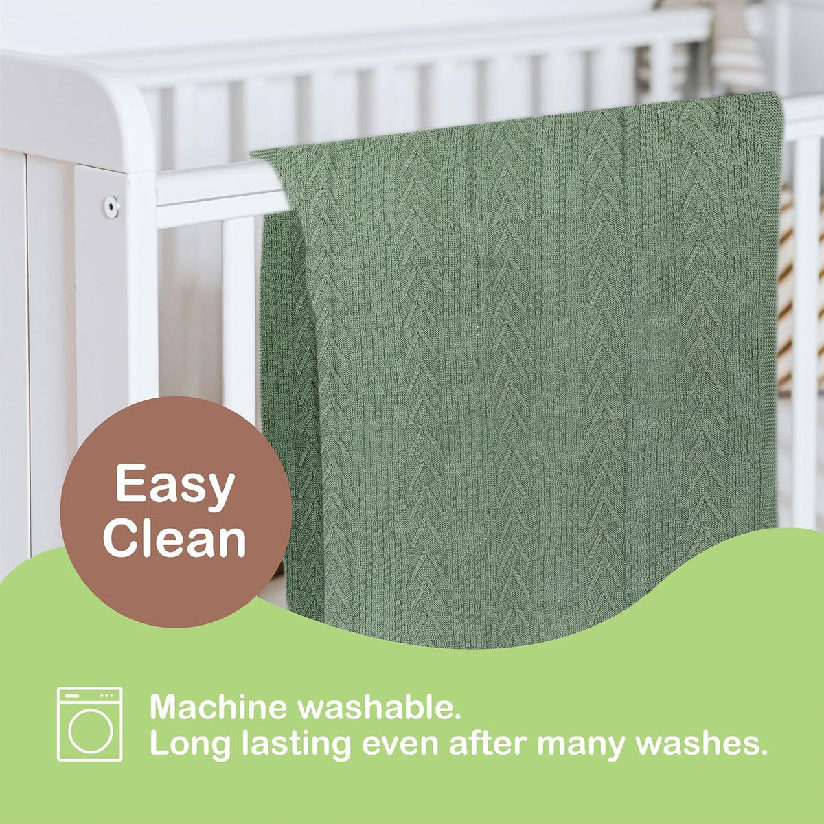 Organic Cotton Baby Blanket - 31.5 x 43.3 Inches, Soft Knitted Crib Blanket for Boys & Girls