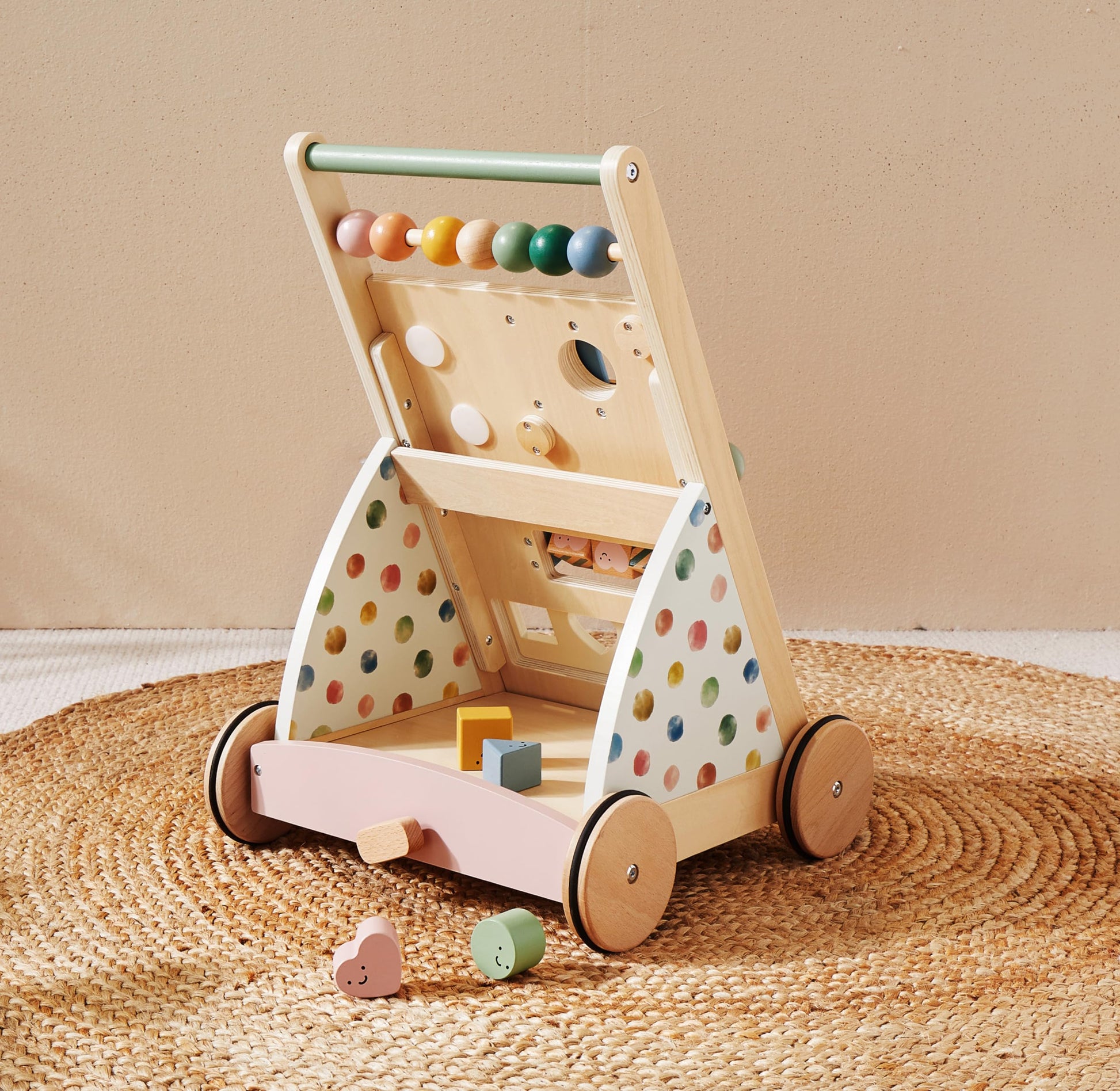 Tiny Land Wooden Baby Walker with Activity Center, Montessori Push Walker