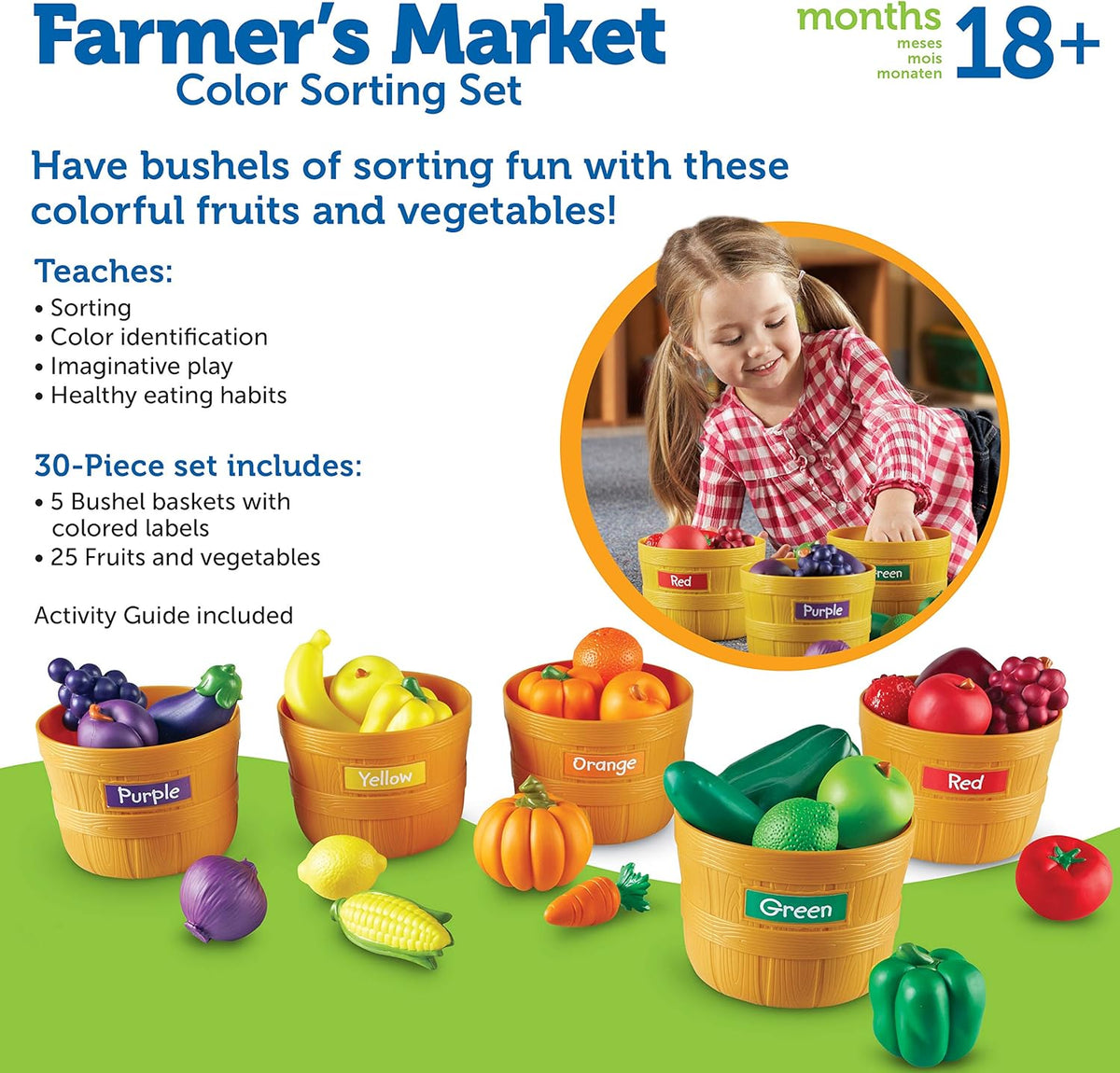 Learning Resources Farmer’s Market Color Sorting Set - 30 Pieces Age 18+ Months Toddler Learning