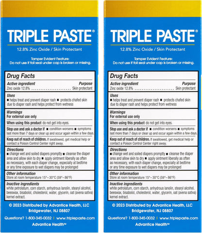 Triple Paste Diaper Rash Cream for Baby - 3 oz Tube - Zinc Oxide Ointment Treats, Soothes and