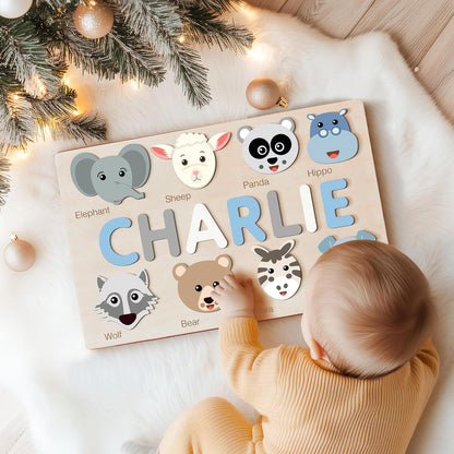 Personalize Name Puzzle for Toddler with Animal, Baby Gift for Girl and Boy 0 1 2 3 Year Old