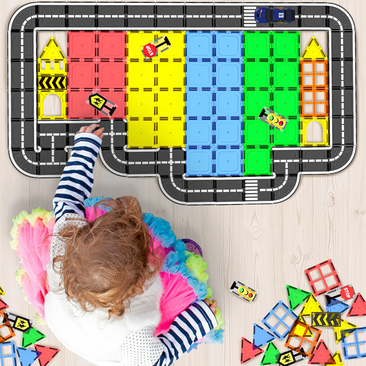 Magnetic Tiles - Road Set, Magnetic Building Blocks, Preschool Montessori Toys Gift for 3+ Year Old
