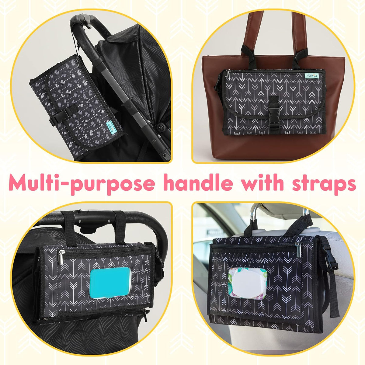 Kopi Baby Portable Diaper Changing Pad - Baby Diaper Changer Travel Bag with Wipes Pocket, Smart