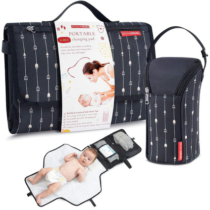 Portable Diaper Changing Pad Waterproof – B0NUS Insulated Baby Bottle Bag, 2-in-1 Diaper Clutch and