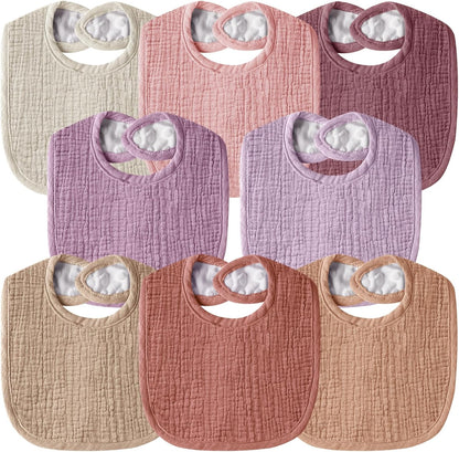 Muslin Baby Bibs for Unisex Boys Girls, Cotton Drool Bibs, Adjustable Newborn Bibs for Drooling and