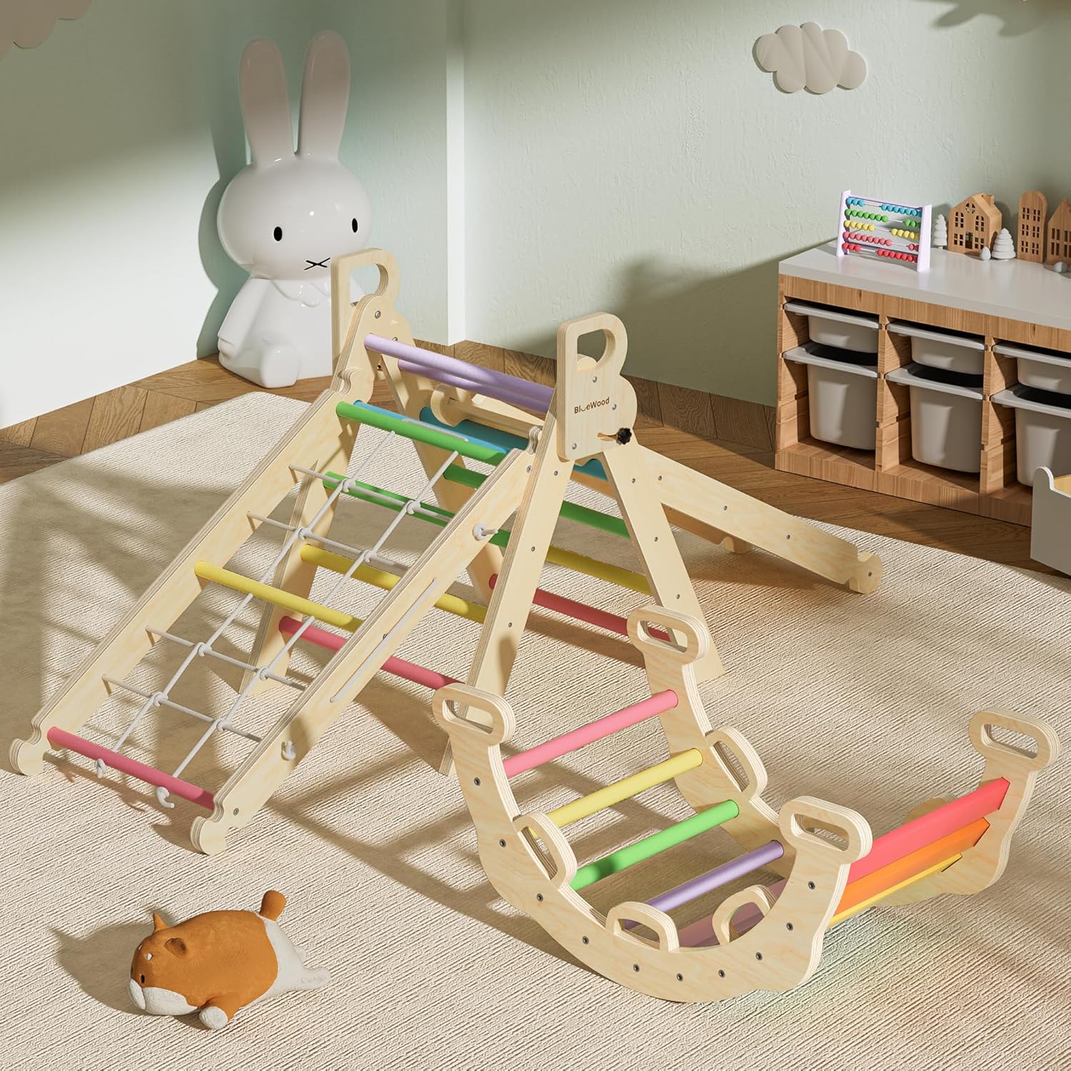BlueWood 2024 8-in-1 Pikler Triangle Climbing Set Toddler Toys Indoor Baby Jungle Gym Climber