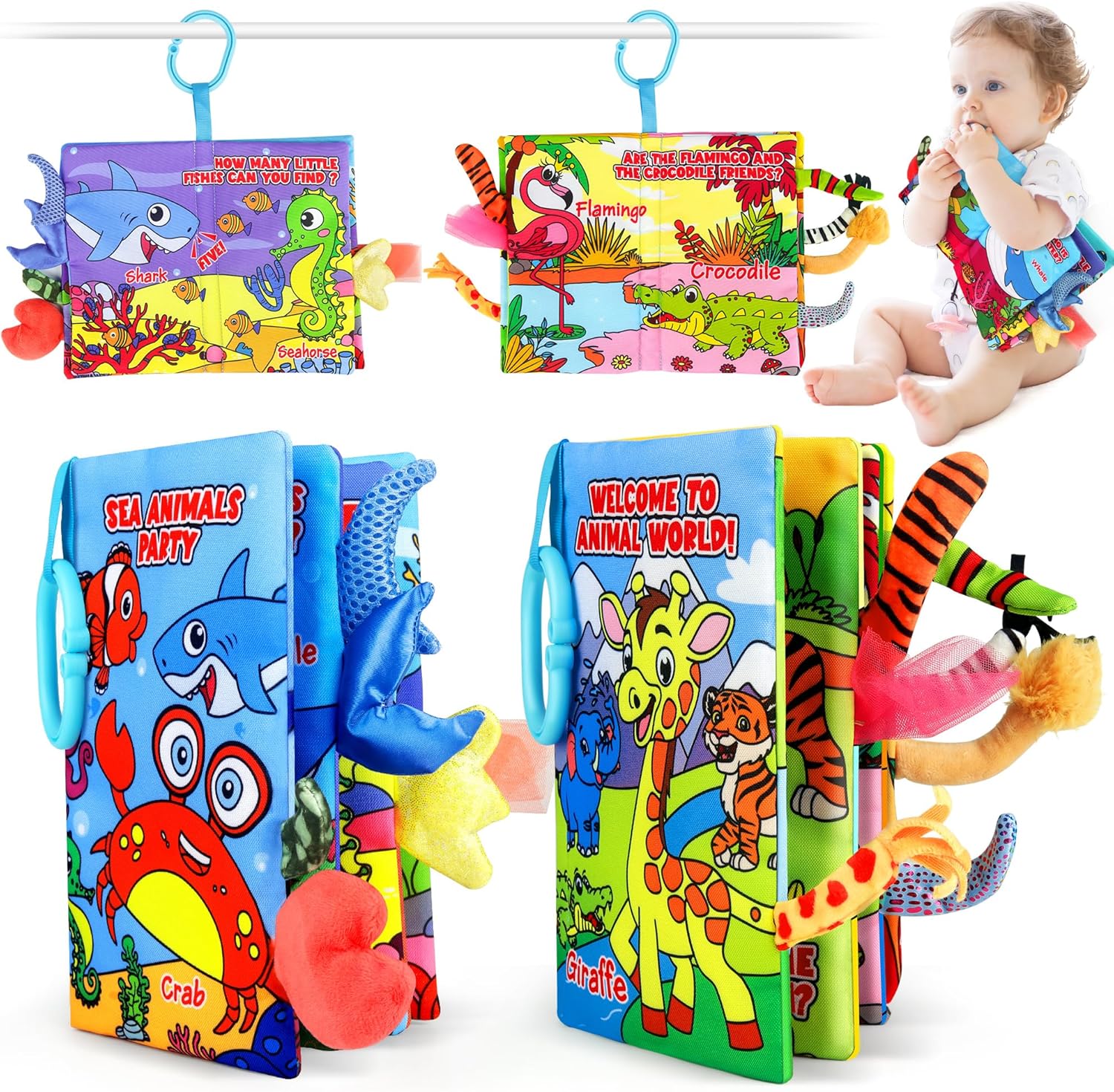 Vanmor Soft Baby Books for 0-18 Month Olds – 2PCS Crinkle Cloth Books with Forest & Ocean Themes