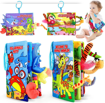 Vanmor Soft Baby Books for 0-18 Month Olds – 2PCS Crinkle Cloth Books with Forest & Ocean Themes