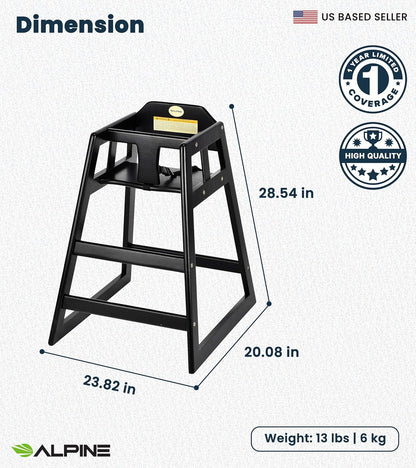 Alpine Wooden High Chairs for Babies and Toddlers with Safety Strap, Commercial Grade Restaurant