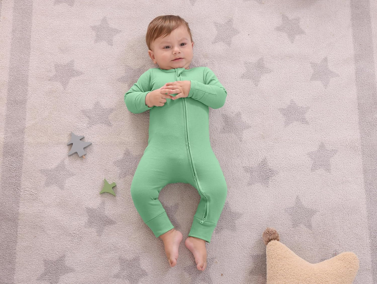 GUISBY Long Sleeve Cotton Pajamas Footless Baby Bodysuits with Zipper and Mittens 3-Pack for Boys
