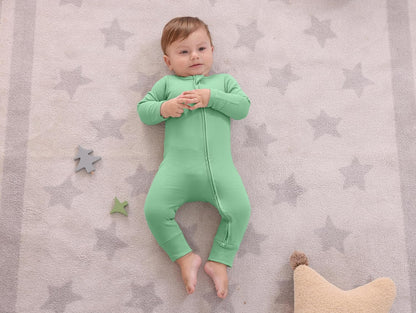 GUISBY Long Sleeve Cotton Pajamas Footless Baby Bodysuits with Zipper and Mittens 3-Pack for Boys